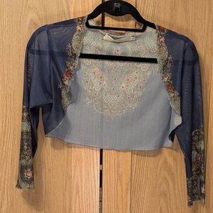 Michal Negrin Embossed with Swarovski Crystals Sheer Blue Shrug
